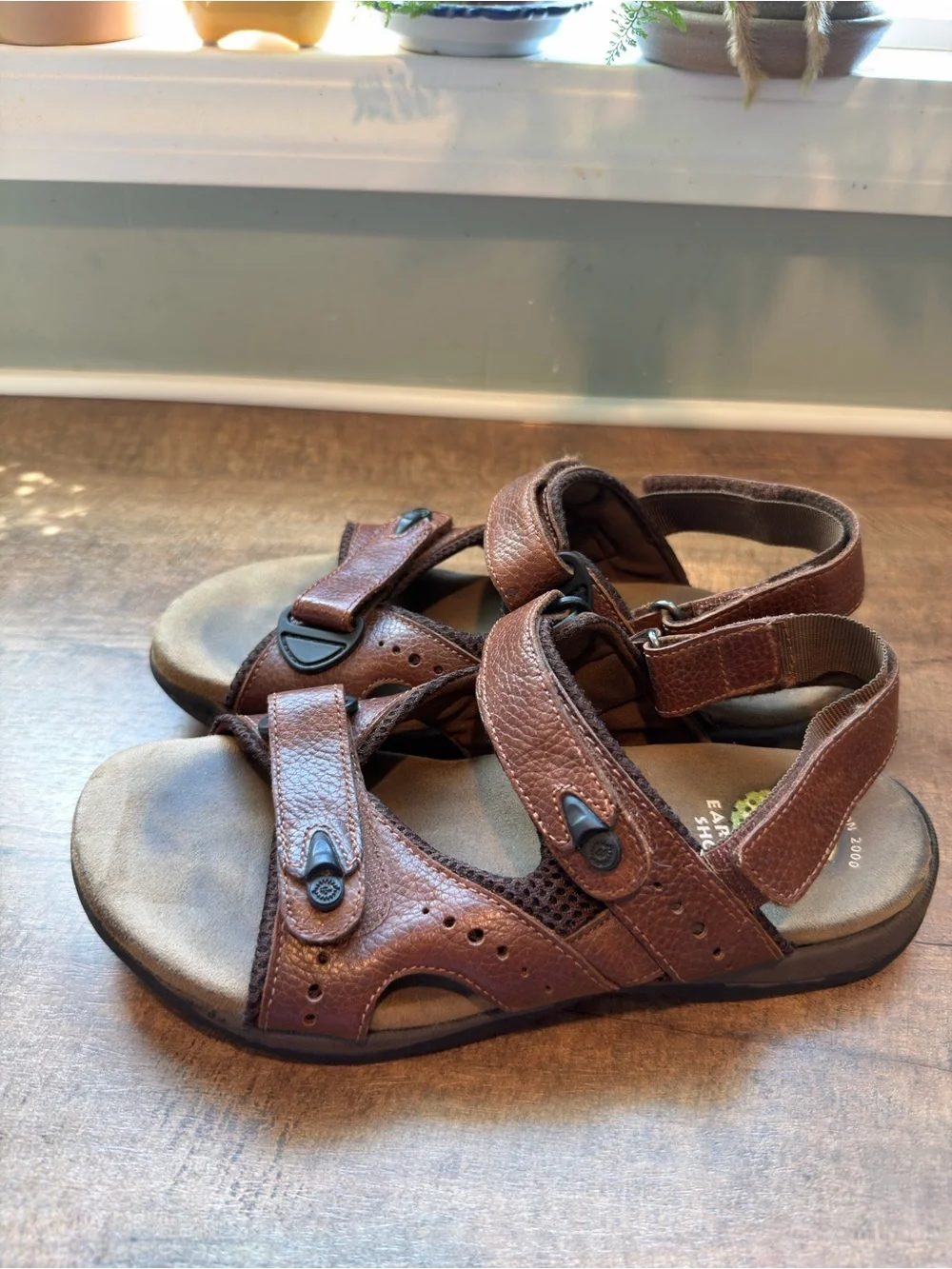 Earth Shoes Gelron 2000 Men's Sandals Brown Leather Hook & Loop US 8